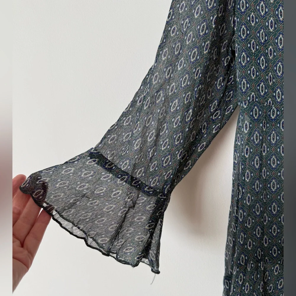 Vintage Y2K Sheer Asymmetrical Flowy Boho Printtd Top - Picture 4 of 14